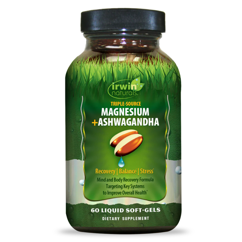 Irwin Naturals 150mg Magnesium + Ashwagandha 125mg  | Vitamin D3 K2 B6 | 1650mg Flaxseed Oil