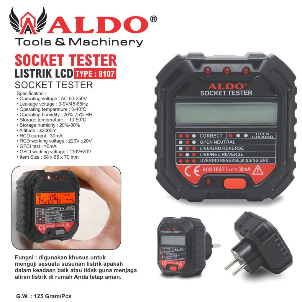 SOCKET TESTER LISTRIK LCD 8107 / TESTER SOCKET ELECTRIC / STOP KONTAK VOLTAGE TESTER / TESTER SOKET 