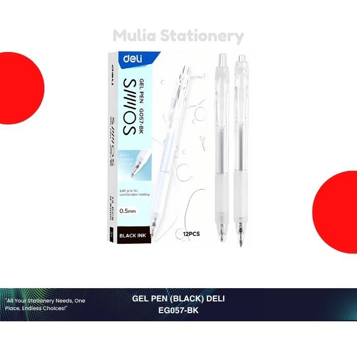 

(1 Kotak isi 12 pcs) Gel Pen (Black Ink) EG057-BK Deli | Gel Pen 0,5 mm | Pena Sekolah | Alat Tulis Sekolah
