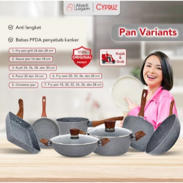 Marble Pan Set Variants SaucePan Fry Wok Panci Kuali Wajan Penggorengan Anti lengket