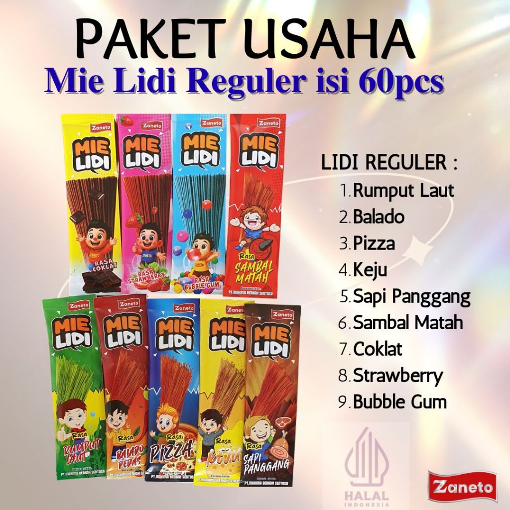 

Paket Usaha Mie Lidi 60pcs - Eceran 1000 - Pilihan Rasa Gurih/Pedas/Manis/Mix