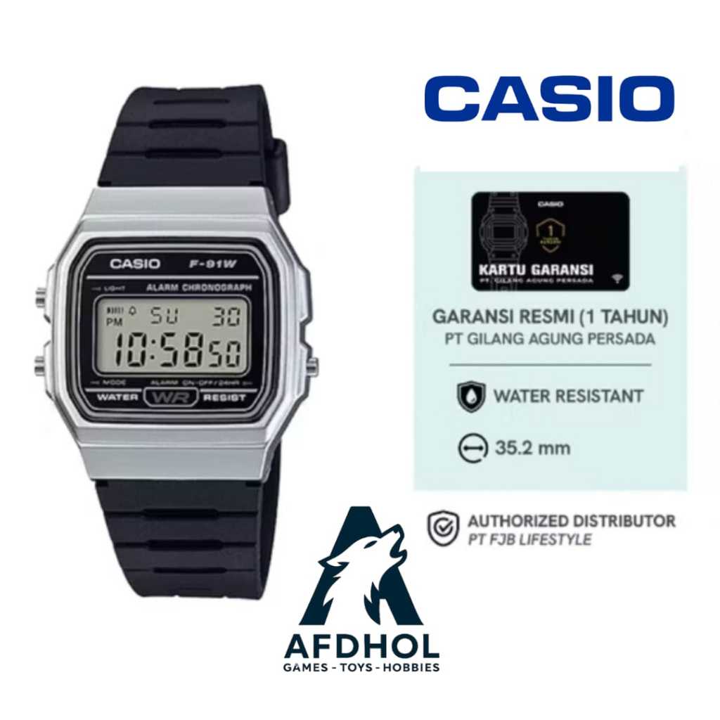 CASIO F-91WM-7ADF / F-91W-7AD / F-91W-7 ORIGINAL BLACK RESIN STRAP JAM TANGAN PRIA DIGITAL CASIO ORI