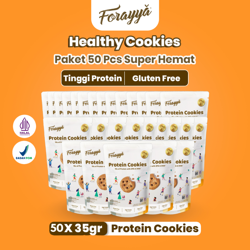 

50 PCS Protein Cookies Forayya 35g - Cemilan Sehat Gluten Free Tinggi Protein