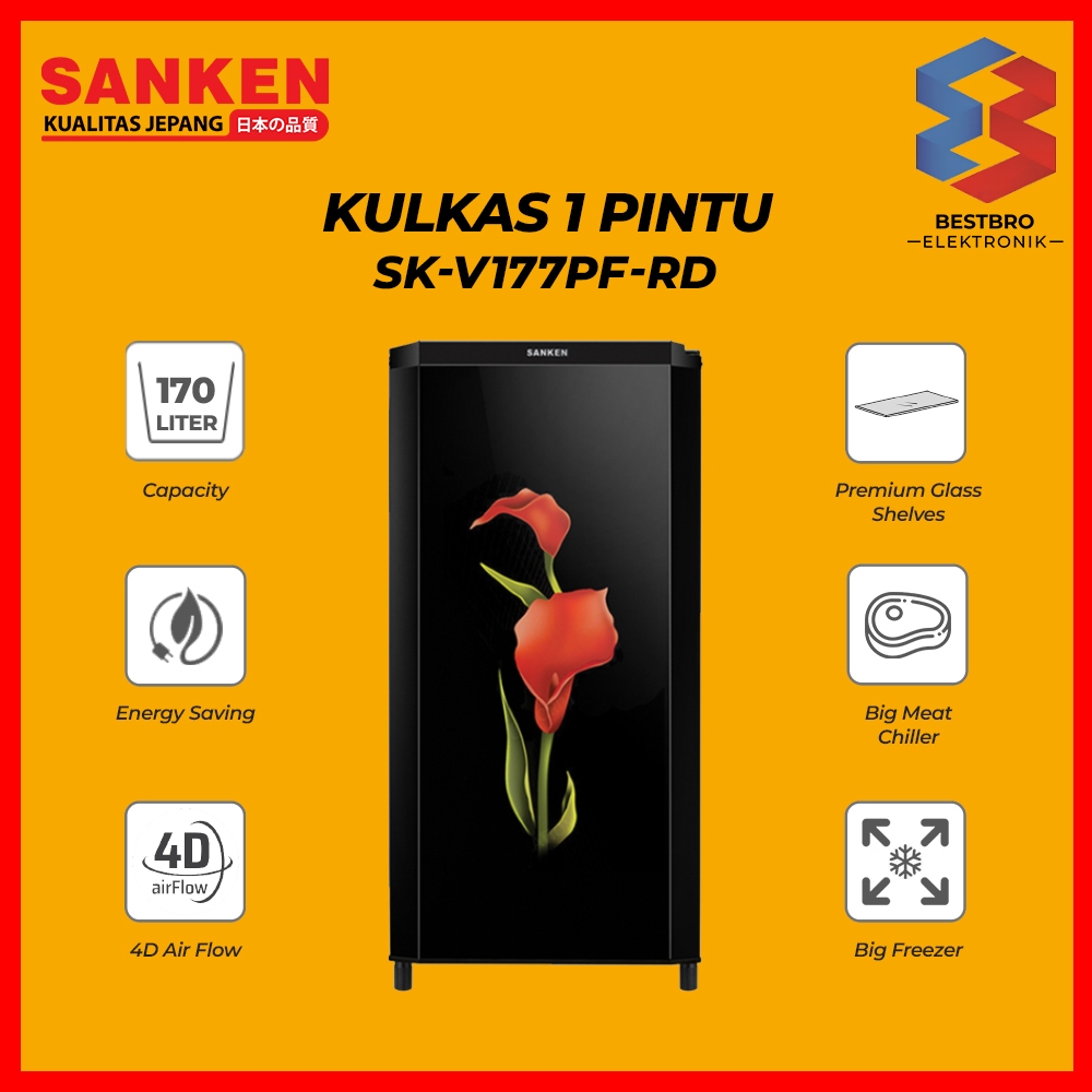 Sanken Kulkas 1 Pintu SK-V177PF-RD Refrigerator 170 L
