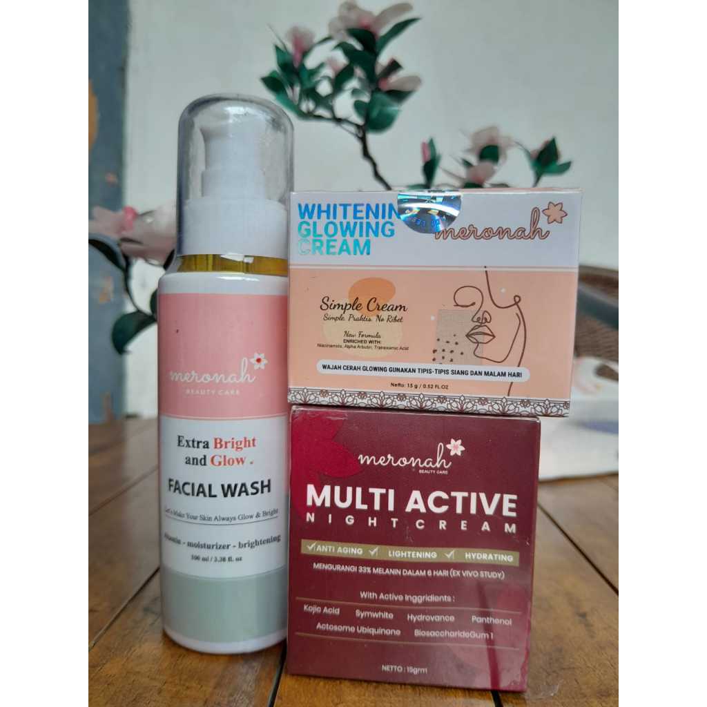 Paket Flek Meronah Beautycare ORIGINAL BPOM-Cream Meronah+Sabun Extra Bright+Multiactive Night Cream