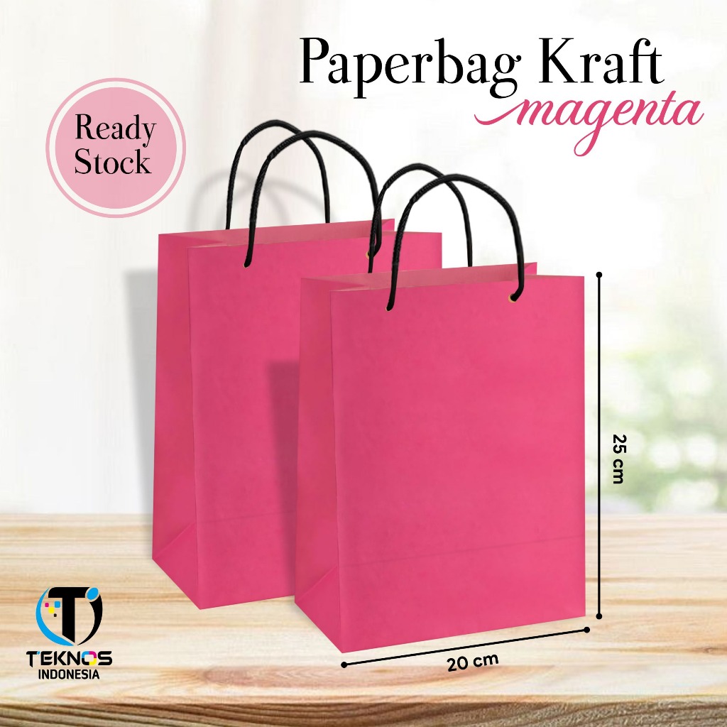 

[12 PCS] PAPER BAG POLOS READY STOCK - PAPERBAG HAJATAN WARNA MAGENTA UKURAN 20x25 x10CM
