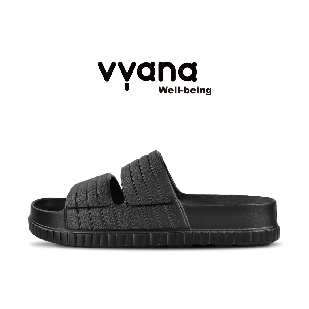 VYANA Flow Sandal Flat Foot Friendly ,Untuk Fasciitis Plantar & Nyeri Tumit ,Pria Wanita -Hitam