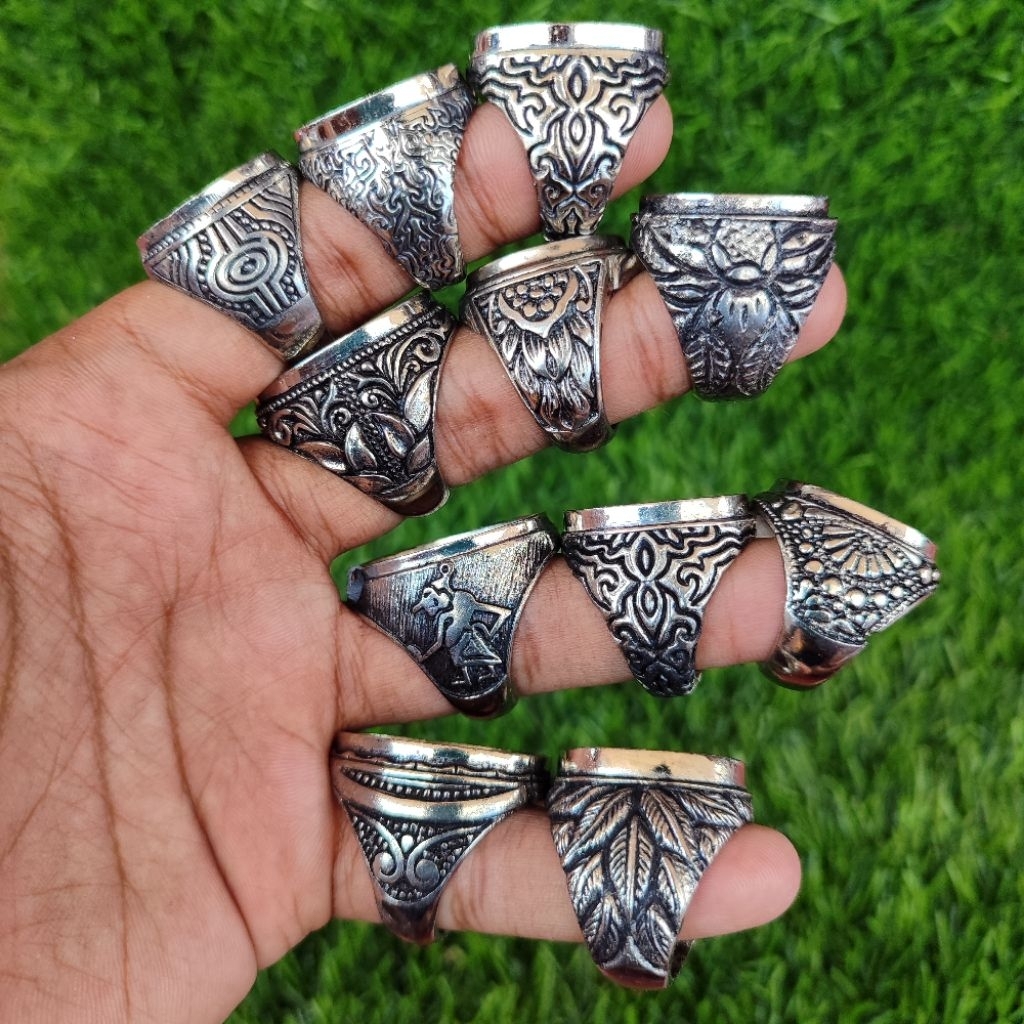 ( HARGA PERKODI ) GROSIR RING ALPAKA HITAM TANAM / EMBAN SUPER MOTIF NEW