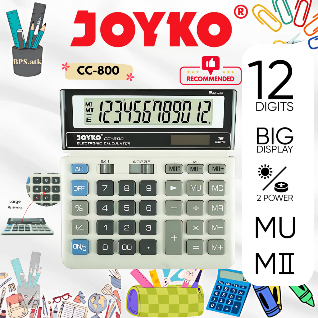 

JOYKO Calculator / Kalkulator CC-800 12 Digits Kalkulator Big Display Mark Up