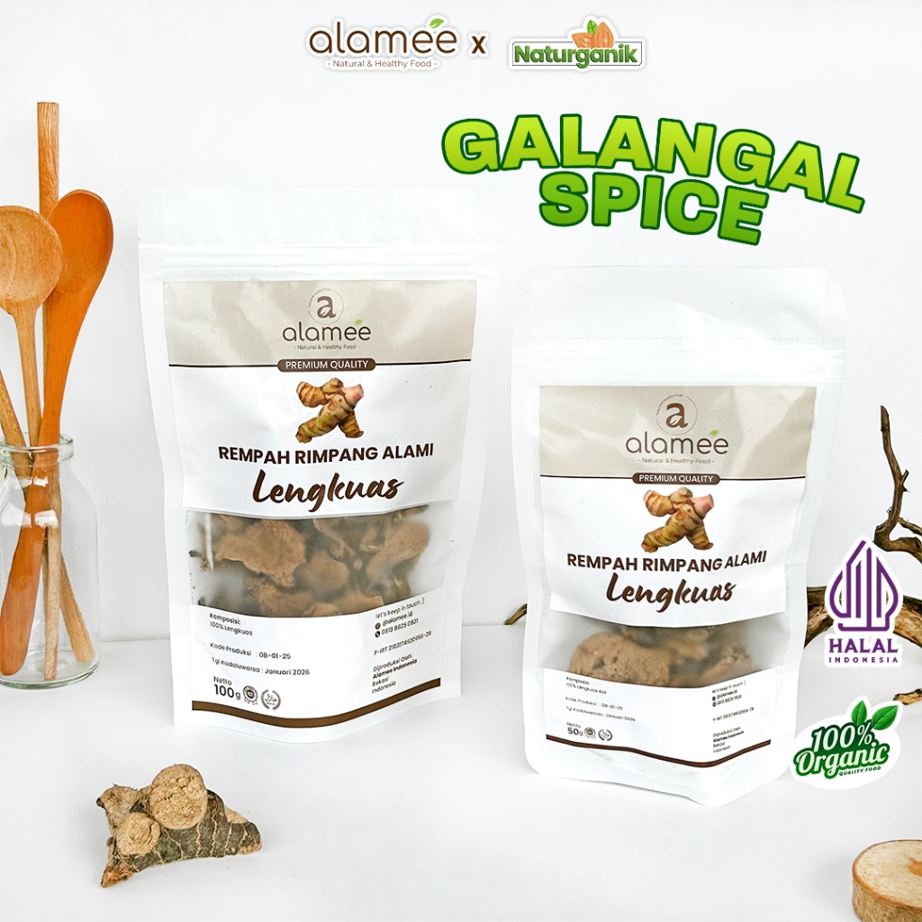 

ALAMEE Lengkuas Iris Kering Dried Galangal Rempah Rimpang Organik Alami Spice Naturganik