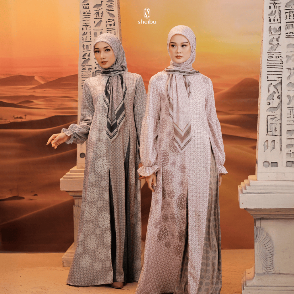 Sheibu Serena Dress Gamis Muslim Wanita Motif Printing Formal Hijab Syari Adem Tidak Menerawang
