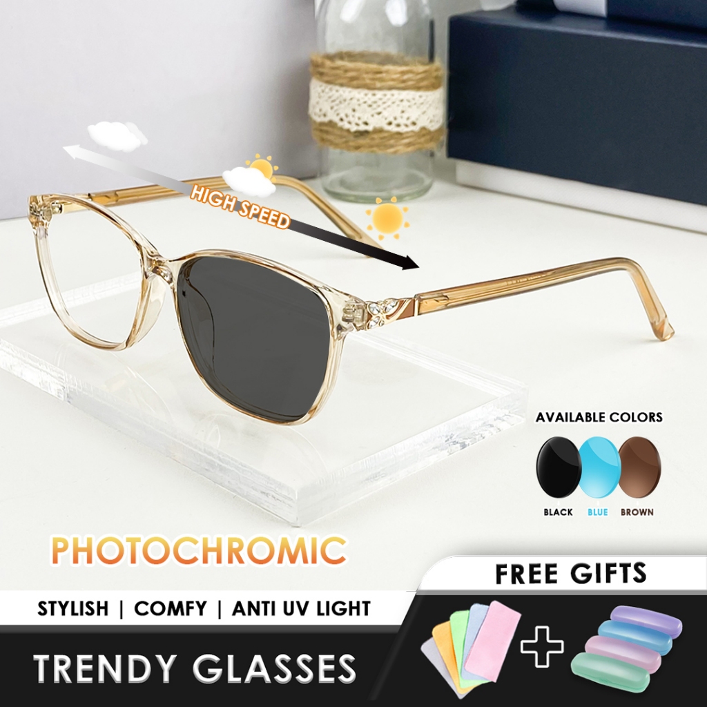 (Free Dompet & Lap) Kacamata Photocromic Anti Radiasi/ kacamata Minus Wanita Pria Cowok/ Elastik dan