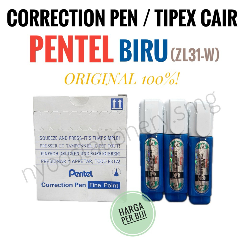 

(1 PC) CORRECTION PEN TIPEX CAIR PENTEL BIRU ZL31W PENGHAPUS KOREKSI PULPEN