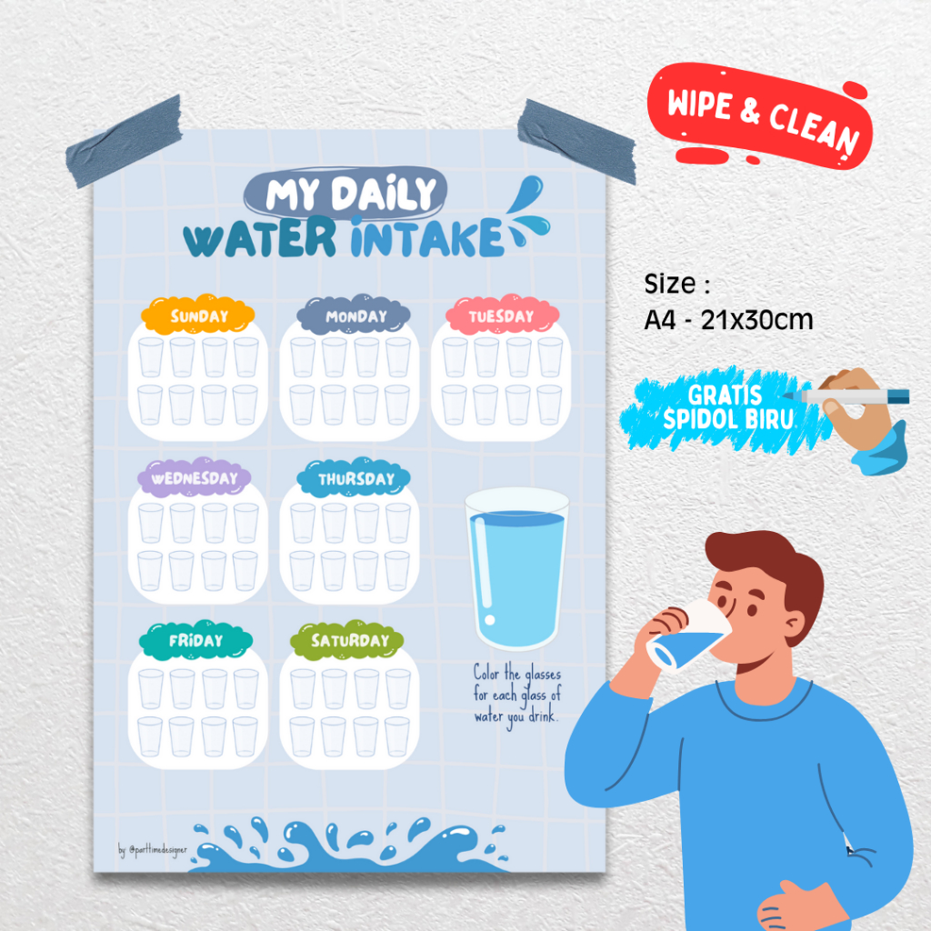 

Poster My Water Intake – Pantau Minum Air Harian (Wipe & Reuse)