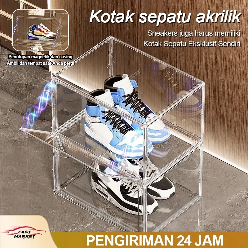 [Fast Market]Kotak Sepatu Transparan tebal Port hisap magnetik Akrilik Ukuran Besar Tempat Penyimpan
