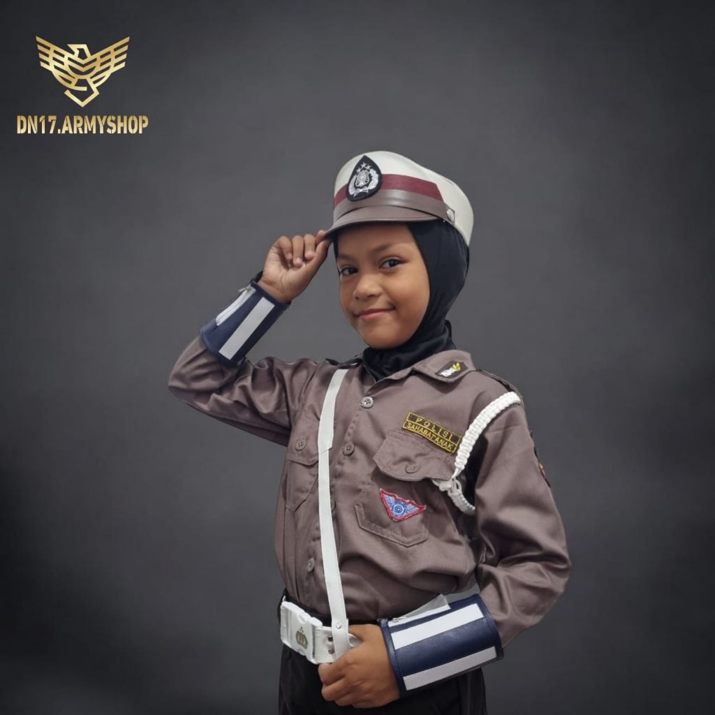 Seragam Profesi Anak Polisi Polantas Kostum POCIL Lengkap Topi Sabuk Peluit