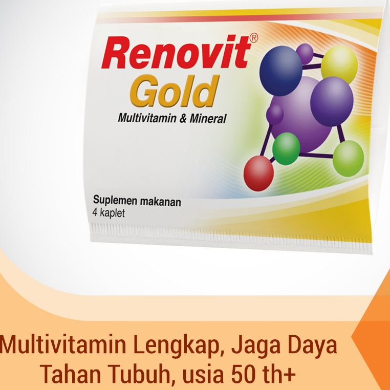 RENOVIT GOLD STRIP ISI 4 KAPLET VITAMIN SUPLEMEN DAYA TAHAN TUBUH USIA 50 THN+, LANSIA, ORANG TUA