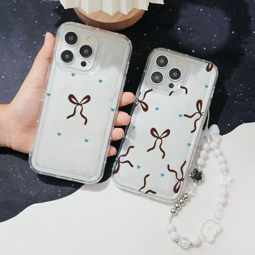 Case Clear Motif + Strap Hp - Case Protect Camera For Iphone All Type - case bening untuk iphone  - 