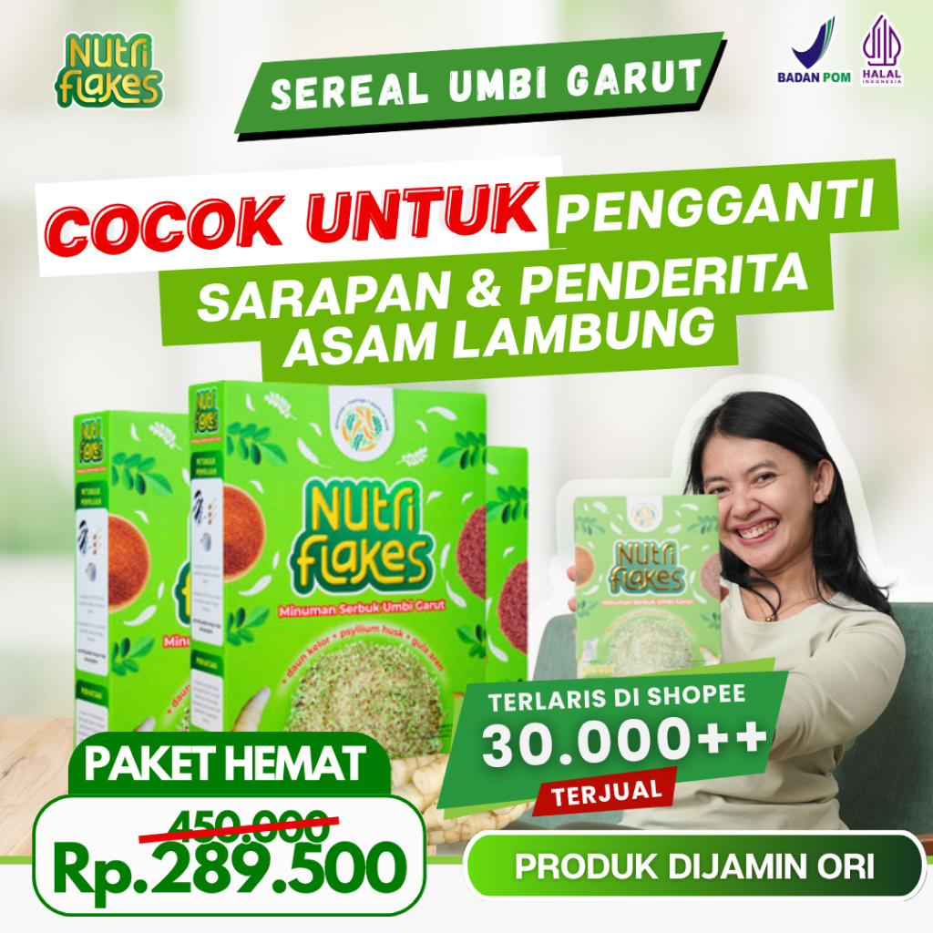 

Nutriflakes Sereal Umbi Garut untuk Atasi Asam Lambung Maag & GERD Aman Pengganti Sarapan Original