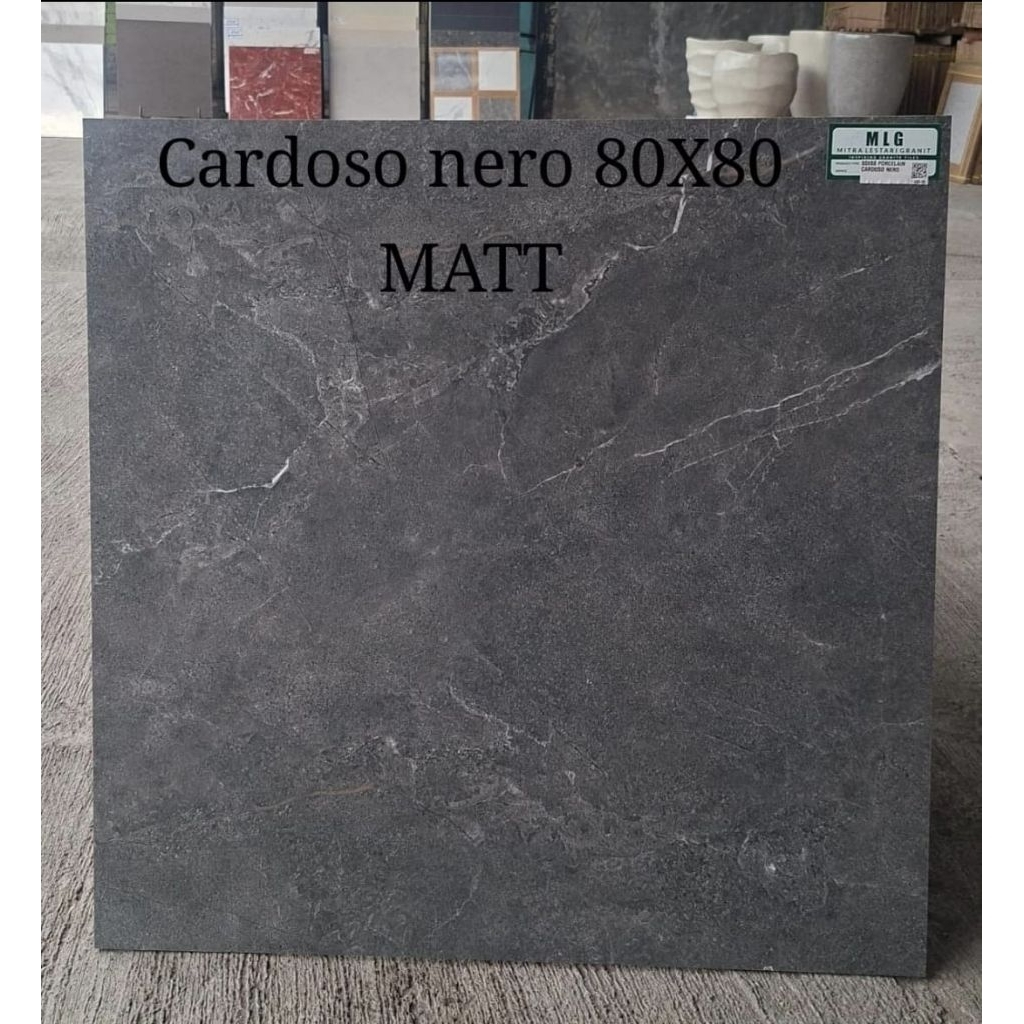 Granit lantai/teras/carport 80×80 Motip Hitam Urat putih Matt/doff Cardoso nero