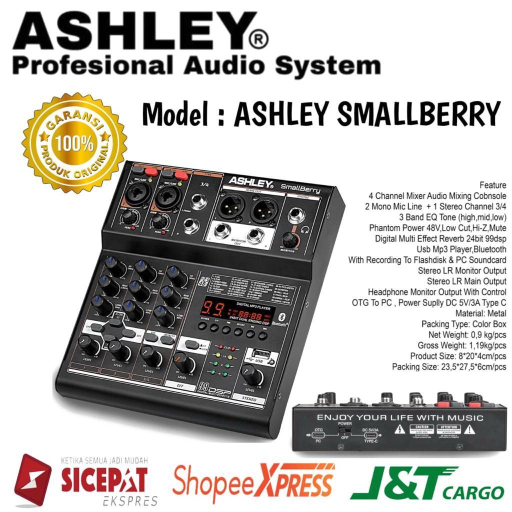 Mixer Ashley Smallberry Original Mixer Ashley 4 Channel Bluetooth Usb