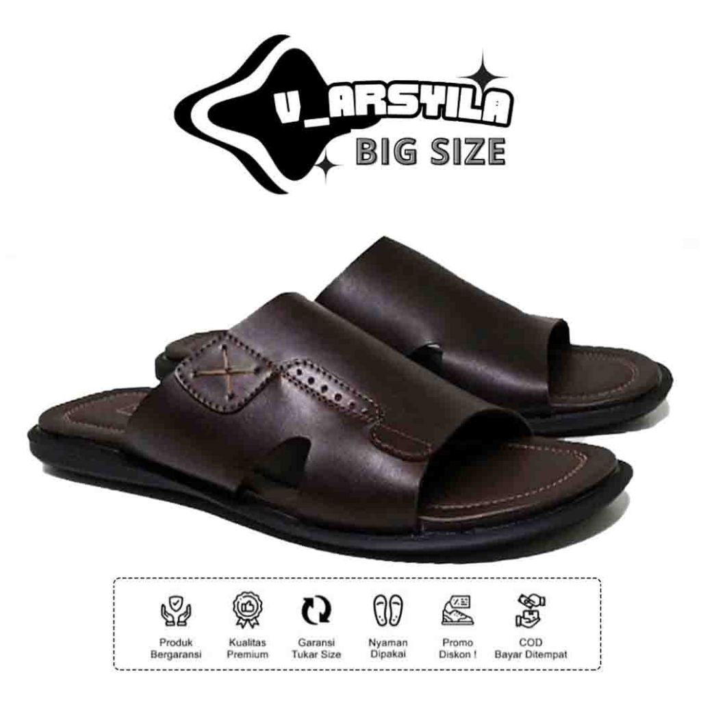 Big Size 44 45 46 47 48 - Sandal Kulit Garut Asli Ukuran Super Besar / Sendal Selop Casual Pria Ukur