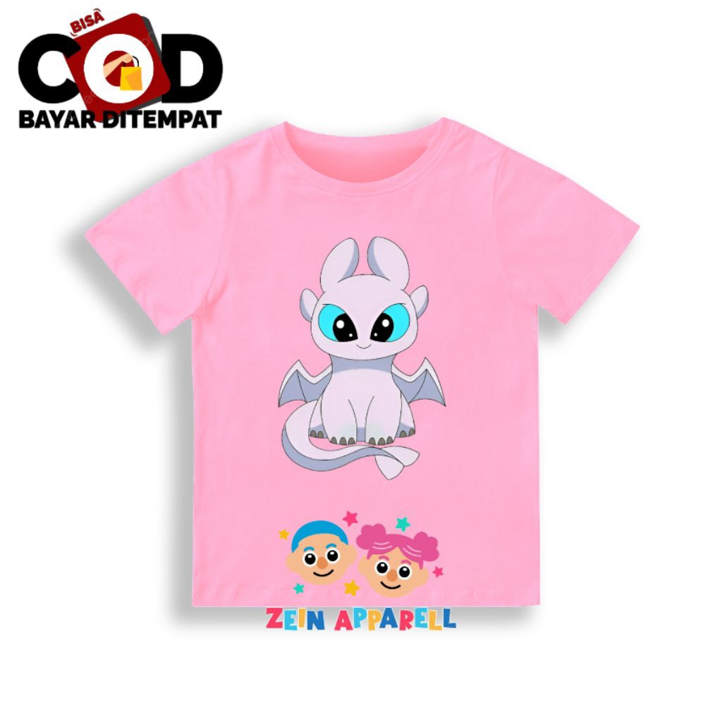 Kaos Anak Animasi Toothless Light Fury / Baju Anak Animasi Tootless Light Fury / Fashion Anak Animas