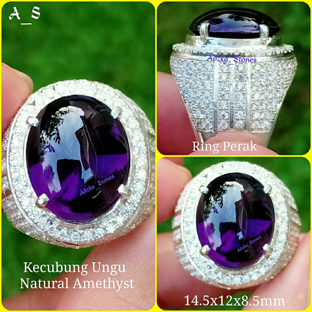 Kecubung Ungu Pekat Amethyst Quartz Ring Perak