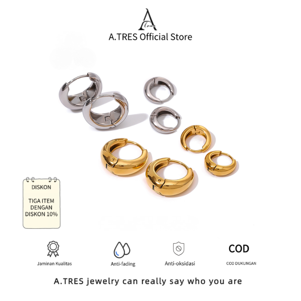 A.TRES Anting Bulat Titanium Anting Jepit Wanita Anting Hijab Klip Jepit Anting Cantik Anting Bulat 