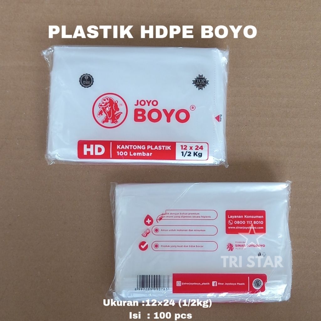 Kantong Plastik HDPE Boyo 12x24(1/2kg)