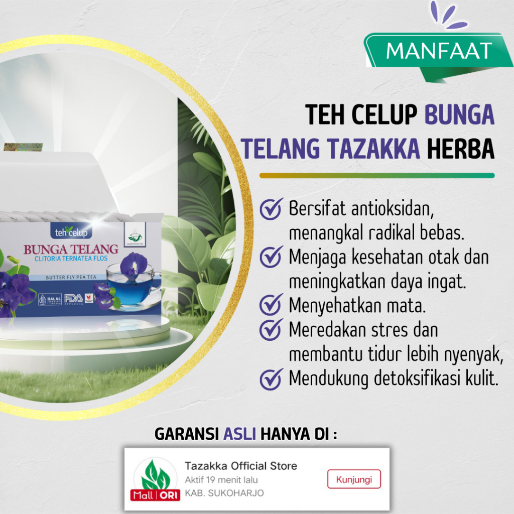

TAZAKKA Teh Bunga Telang Isi 20 Kantung Celup Tea Bag Herbal Antioksidan Dan Relaksasi Alami