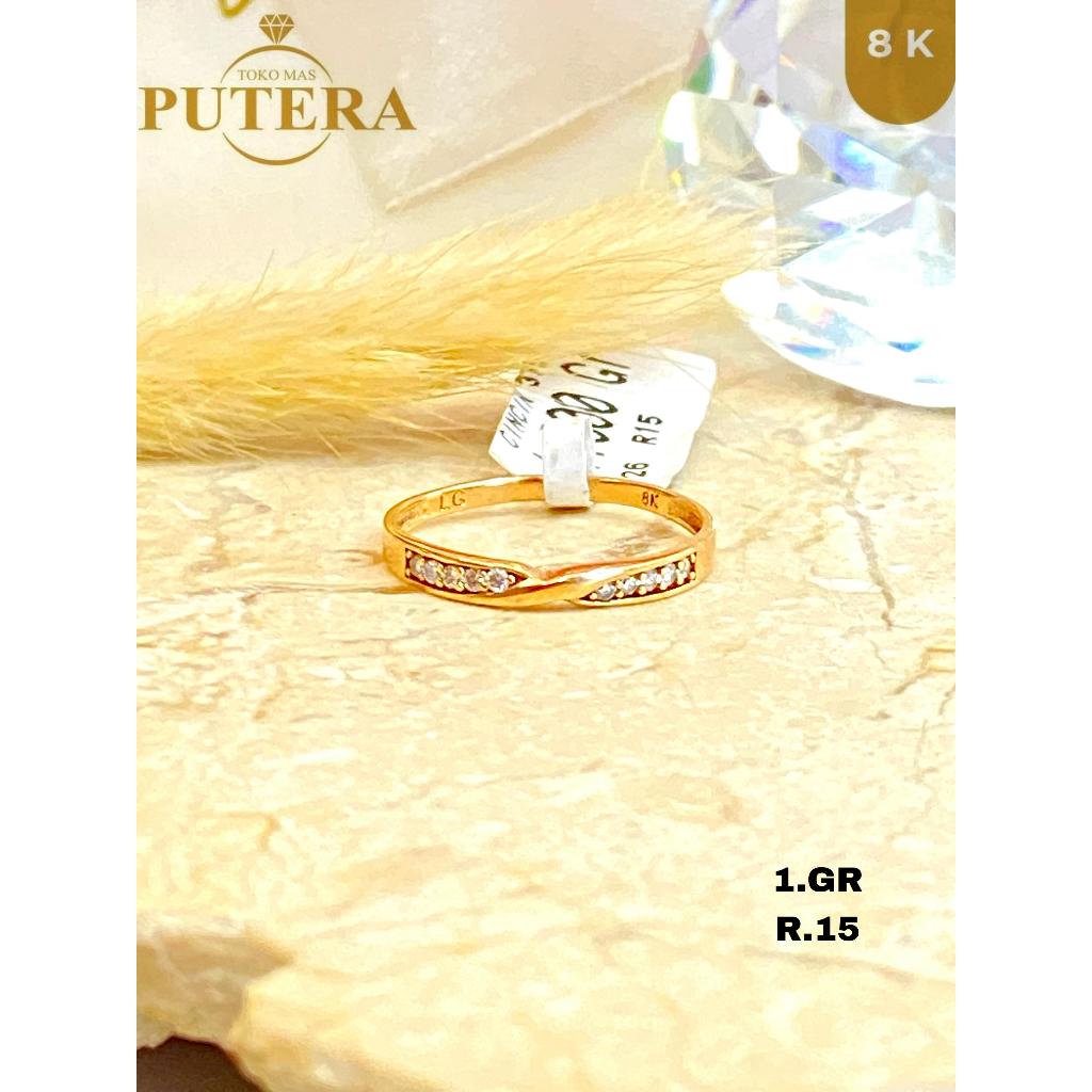 Cincin Emas Asli Wanita 1 Gram Kadar 8K Variasi Mata Zircon Ukuran R15 Elegan