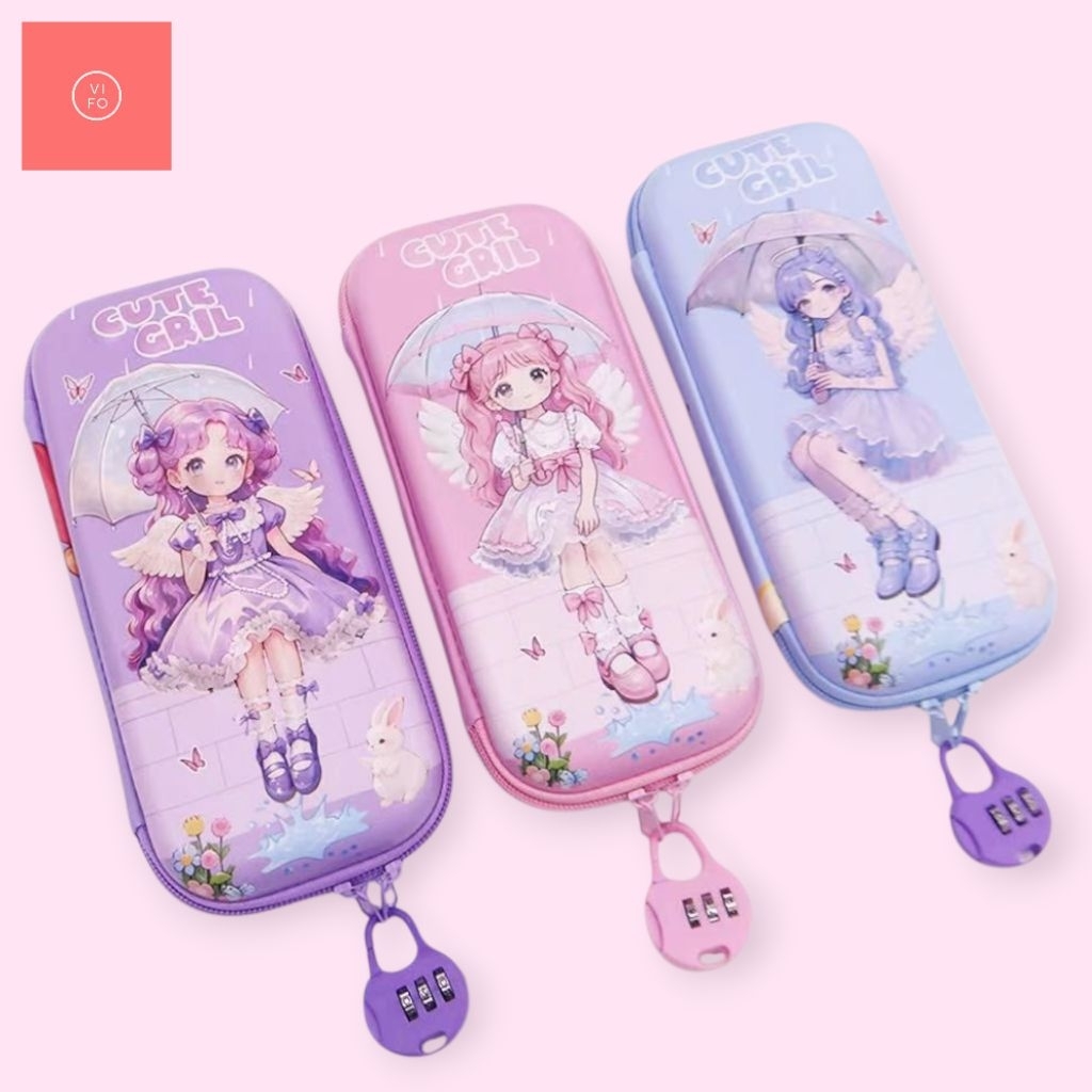 

Vifo - Kotak Tempat Pensil Anak Mirip Smiggle Hardtop Pencil Case 3D Timbul dengan Gembok
