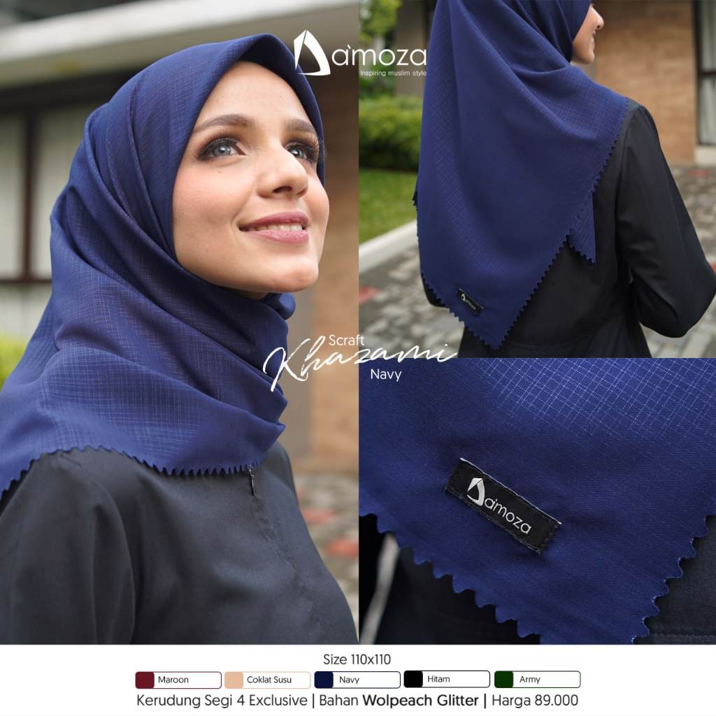 DAMOZA Khazaami Scarf - Fashion Muslim Jilbab Hijab Segi Empat Polos Bahan Woalpeach Gliter