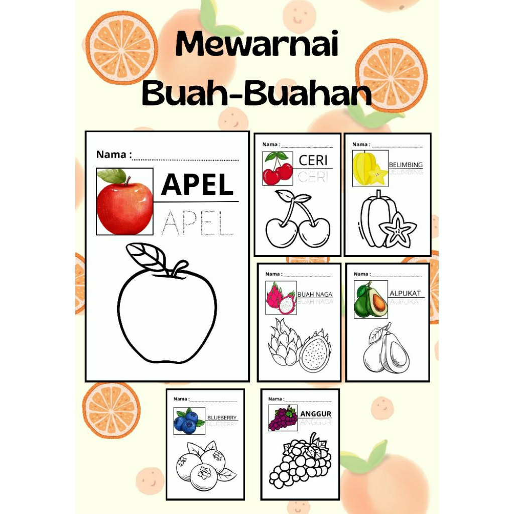 

25 Halaman Mewarnai Tema Buah