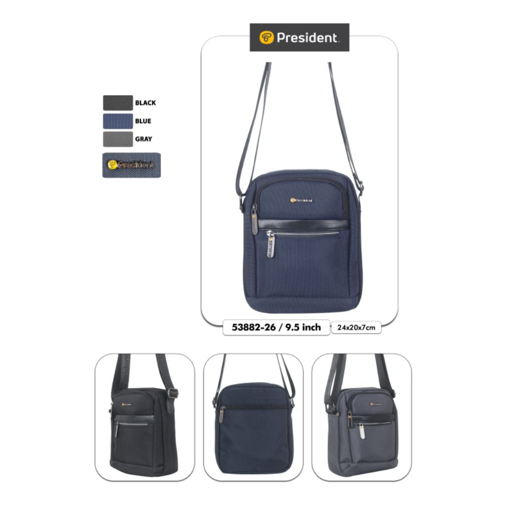 TAS SLEMPANG PRIA PRESIDENT ORIGINAL BAHAN NYLON PRESIDENT 53882-26