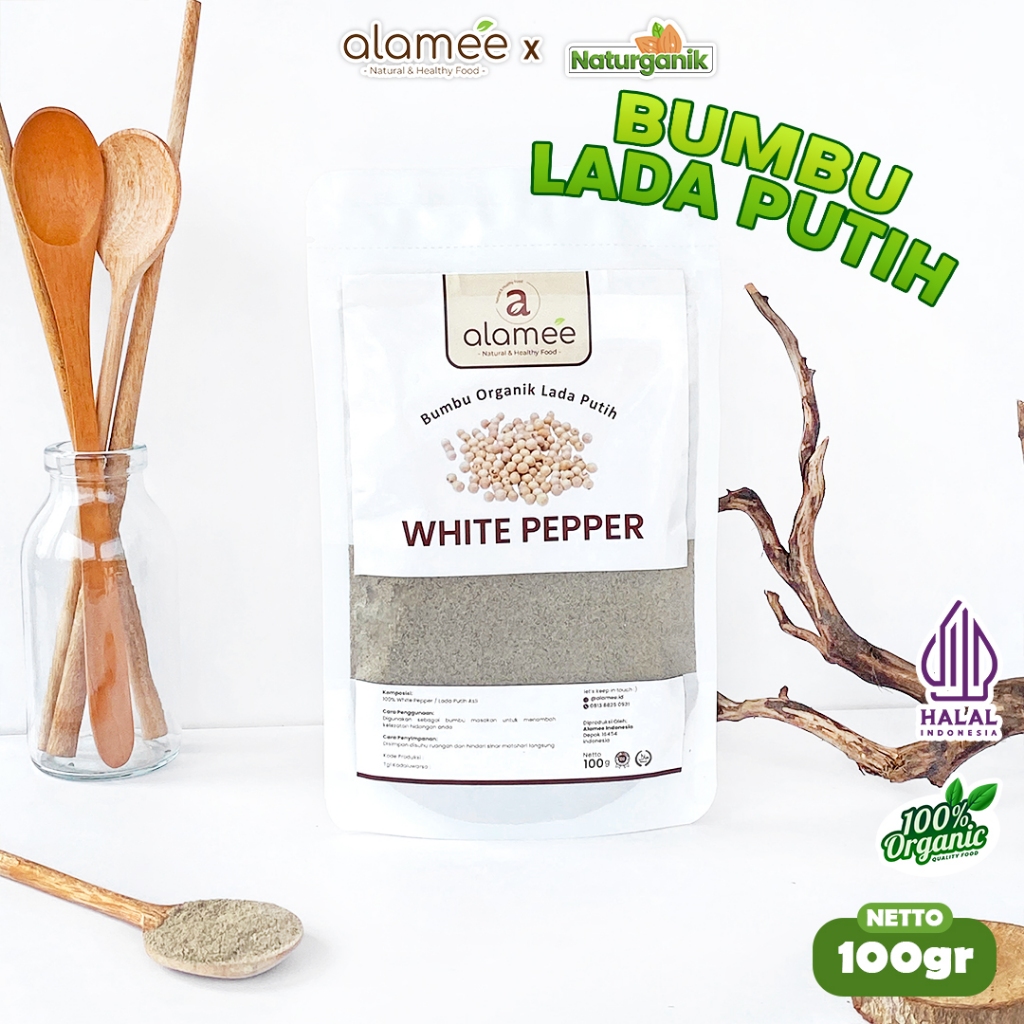 

ALAMEE Whitepepper Bubuk Lada Putih White Pepper Powder Merica Bumbu Dapur Instan 100gr Naturganik