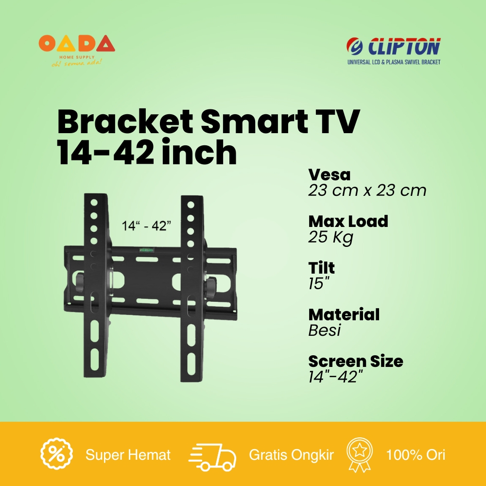 CLIPTON Bracket TV Standar 14" - 42" LCD LED TV Monitor Universal