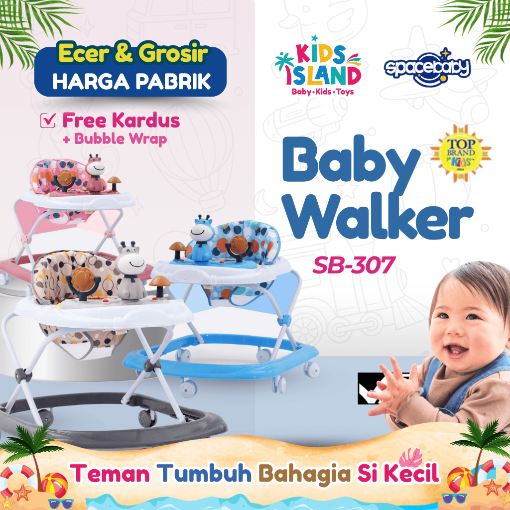Baby Walker Spacebaby SB 307 Musik Bisa Dorong Alat Belajar Jalan Bayi Rusa Lucu Kereta Bayi Murah