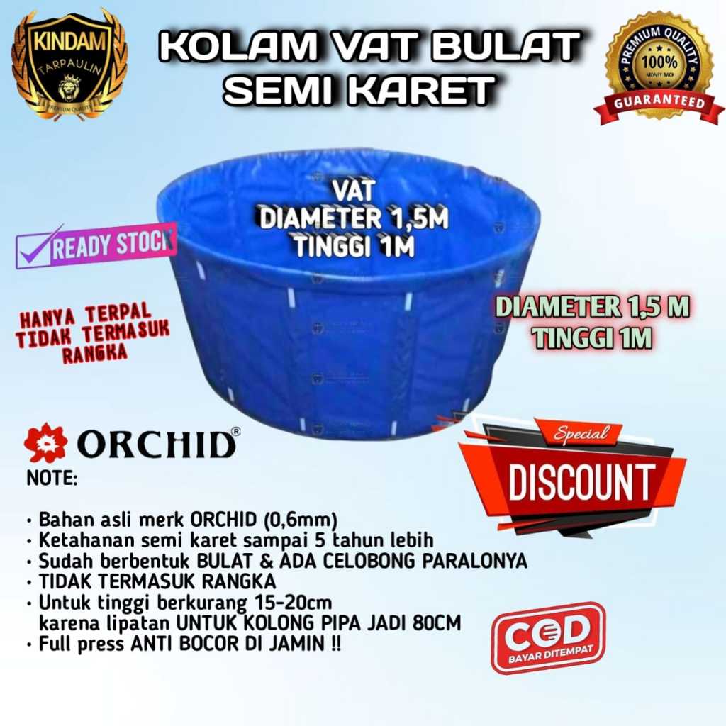 KOLAM BULAT IKAN KOI VAT D1,5 x T1 SEMI KARET ORCHID HANYA TERPAL