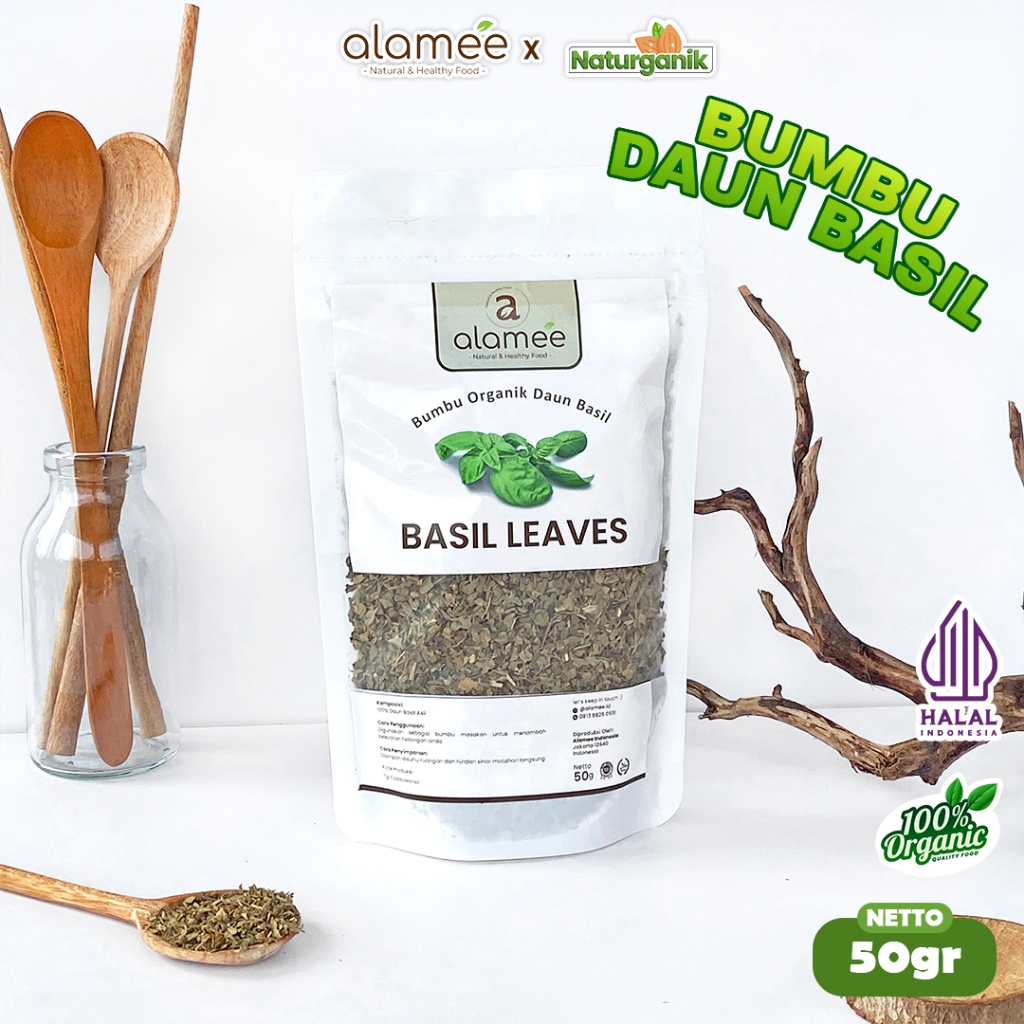 

ALAMEE Basil Kering Bumbu Dapur Dried Leaf Murni Asli Seasoning Organik 50 Gram Naturganik