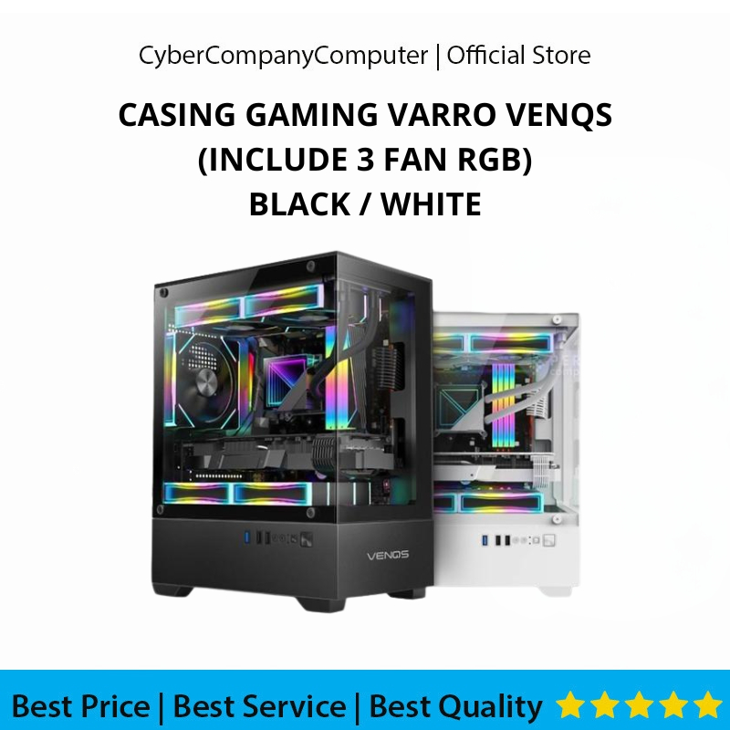 Casing Gaming VARRO VENQS Prime Free 3 Fan RGB Black/White - Casing Pc VENQS Inculde 3 Fan RGB Hitam