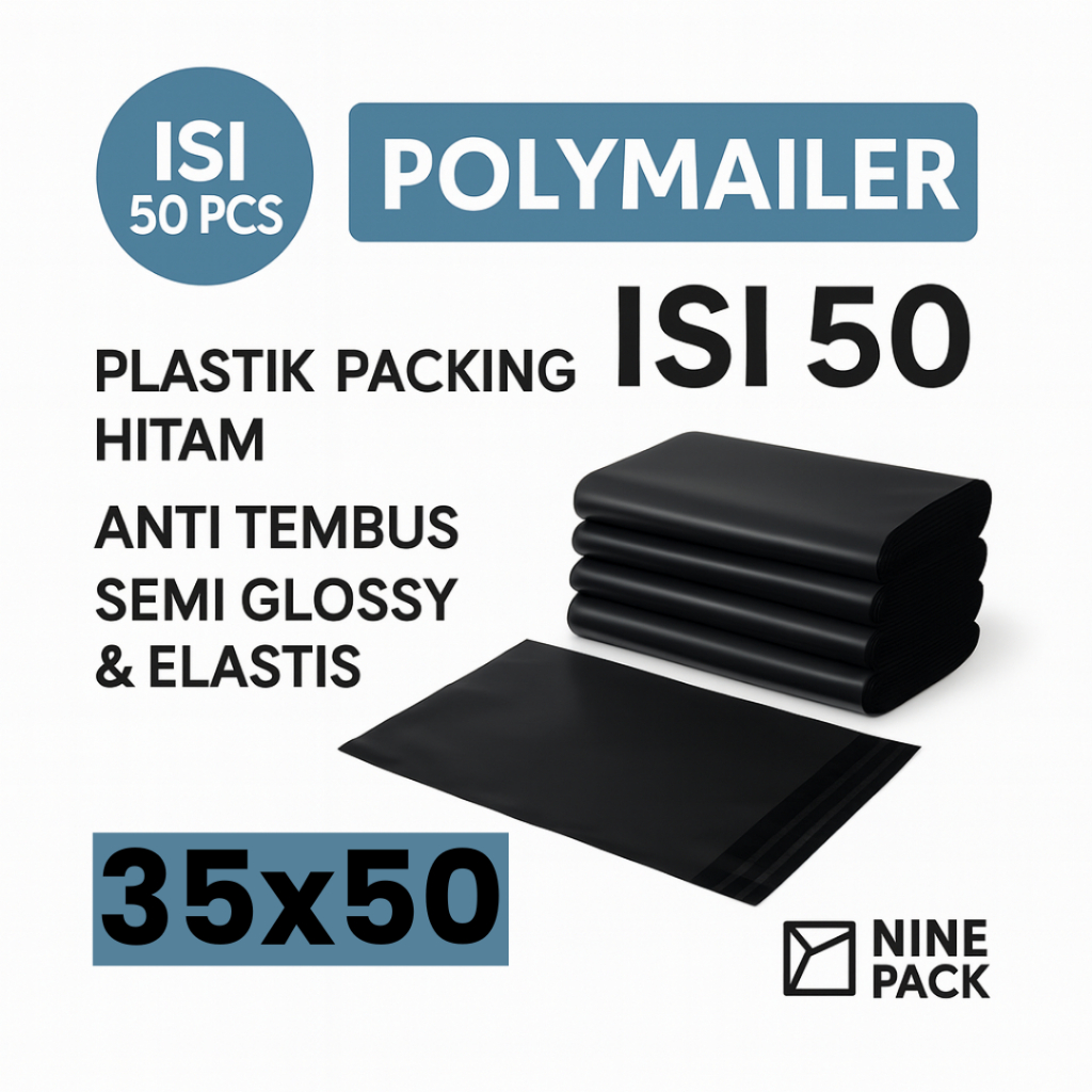 Polymailer 35x50 Isi 50 Plastik Packing Hitam Pengiriman Besar Plastik Kurir Tebal & Kuat