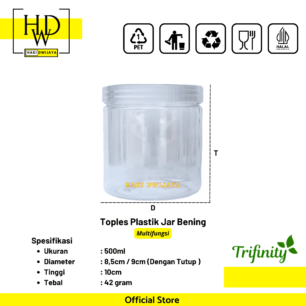 Toples Jar Silinder Bening Pet 500ml