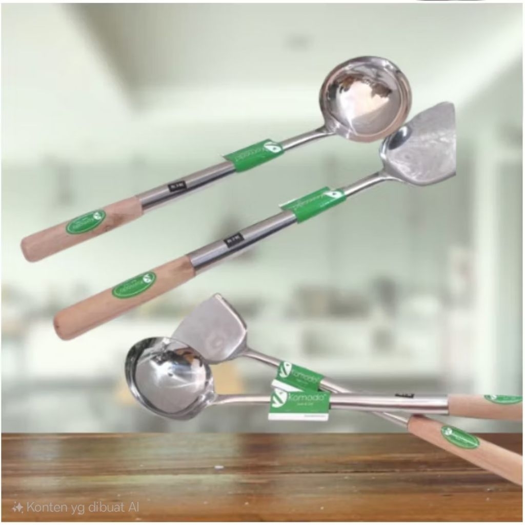 Sodet Irus Spatula KOMODO STAINLESS / Sodet gagang Kayu Stainless / Irus Gagang Kayu Stainless