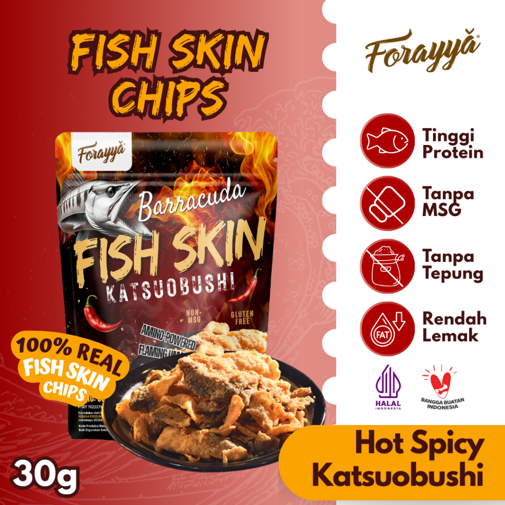 

Forayya Fish Skin Spicy Katsuobushi 30gr - Keripik Kulit Ikan Pedas Cemilan Sehat Crispy Tinggi Protein Tanpa MSG