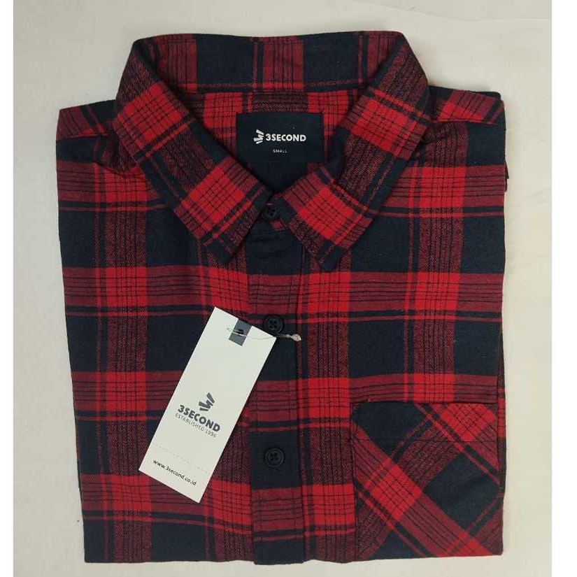 3SECOND Kemeja Kasual Pria Lengan Pendek Reguler Fit Kotak Kotak l Kemeja Pria l Kemeja Original