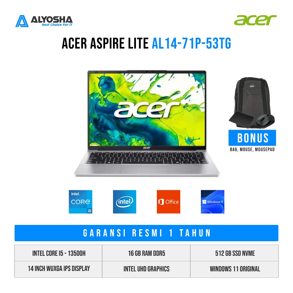 Acer Aspire 14 Lite AL14-71P-53TG | Intel Core i5-13500H | 16GB | SSD 512GB | WIN11 + OHS
