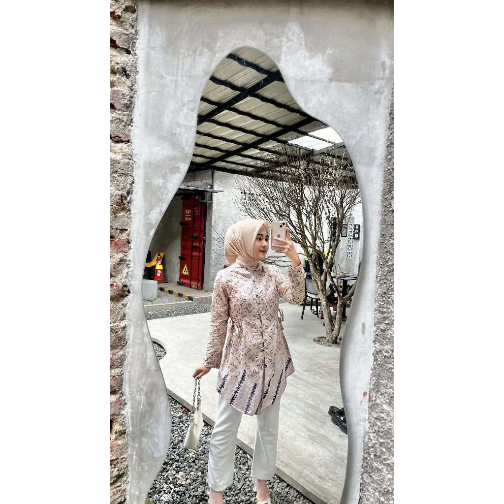 (COD) Allanasia Atasan Batik Wanita Tunik Seragam Batik Tunik Kancing Depan Motif Tunik Seroja