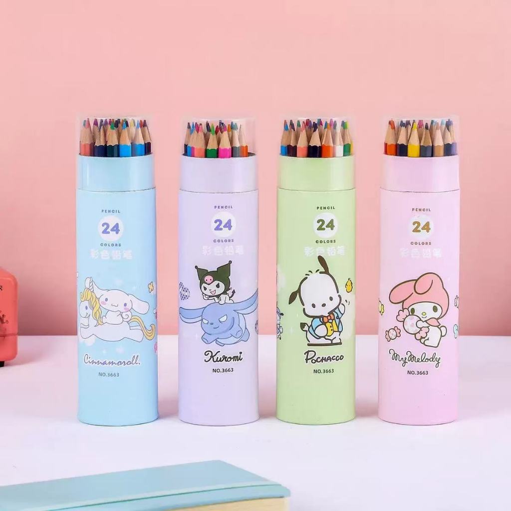 

3663 Pensil Warna Tabung isi 24 Karakter Sanrlo Kuro - Coloring Pencil Mewarnai